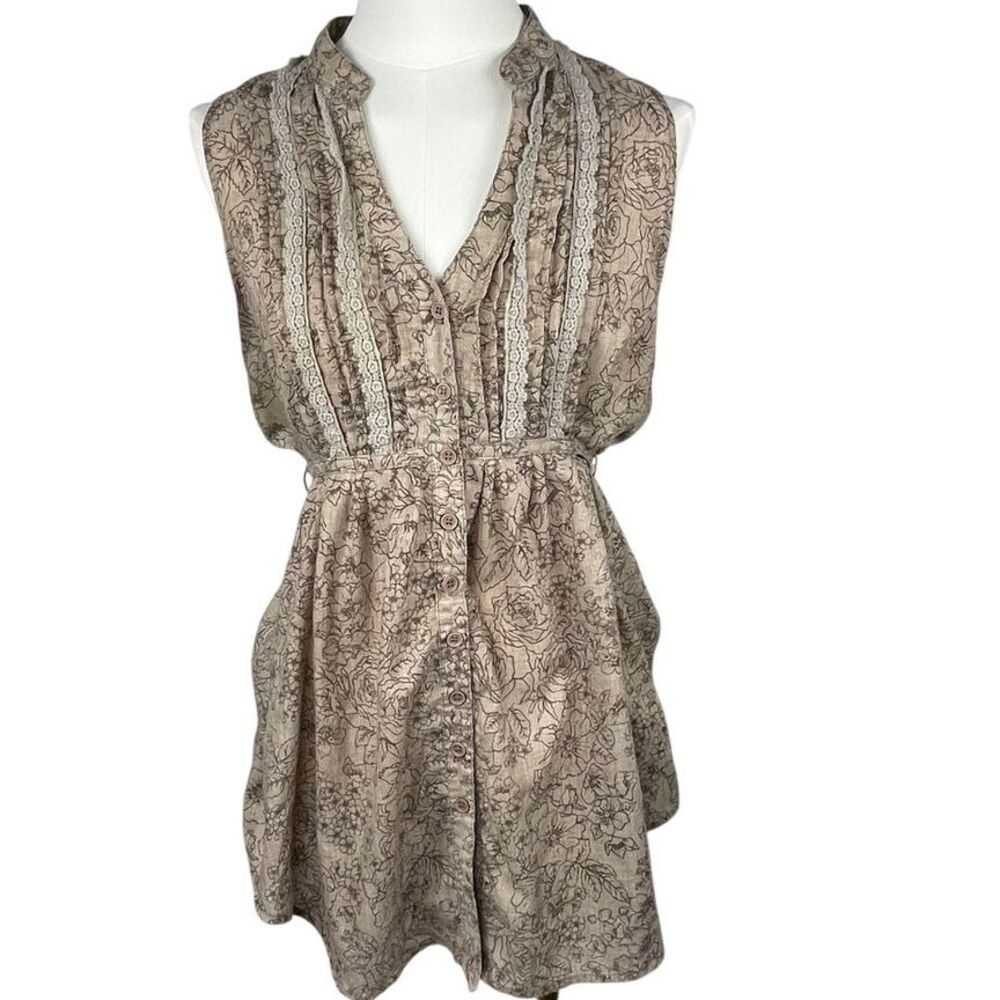 Mine Anthropologie Women's Large Empire waist Tunic, Brown 100% Cotton, bohemian